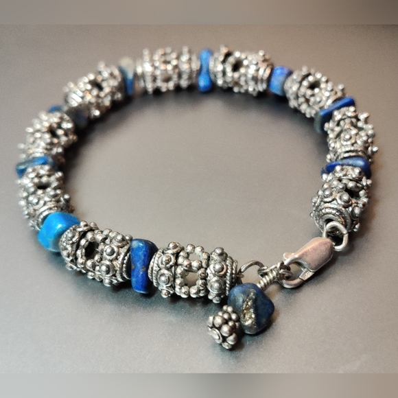 Artisan Jewelry - Vintage Modernist Ethnic Tribal Bracelet w/Lapis